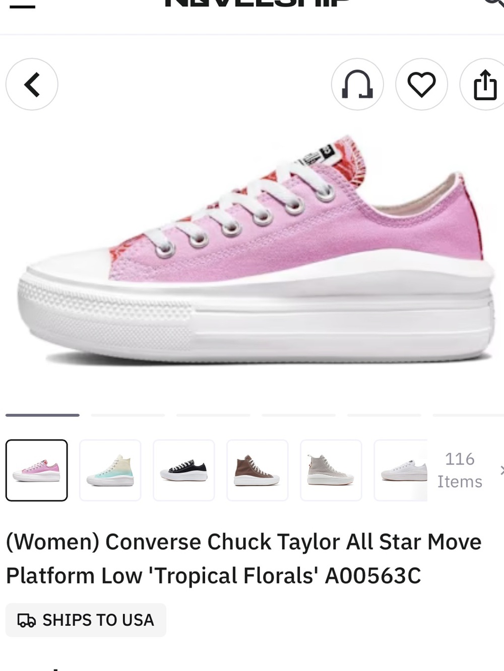 CONVERSE Chuck Taylor All Star Move Platform Low Womens 7 A00563C Beyond Pink